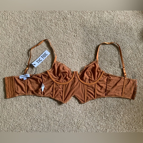 🧡NWT Floral Lace Copper Rust Tic Toc Bralette Corset Top - Picture 3 of 6